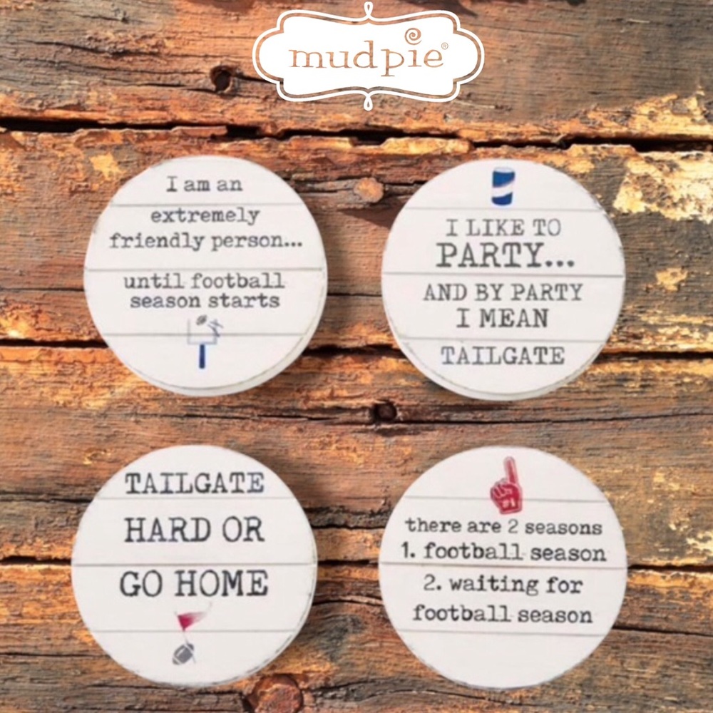 Mud Pie Tailgate Wood Coasters Set